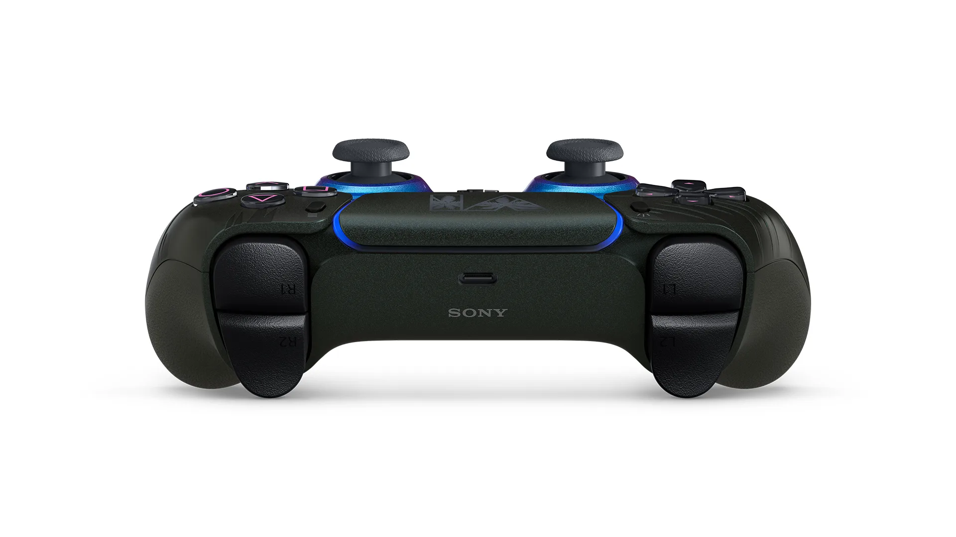 Vista traseira do controle DualSense preto de edição limitada de GTA 6