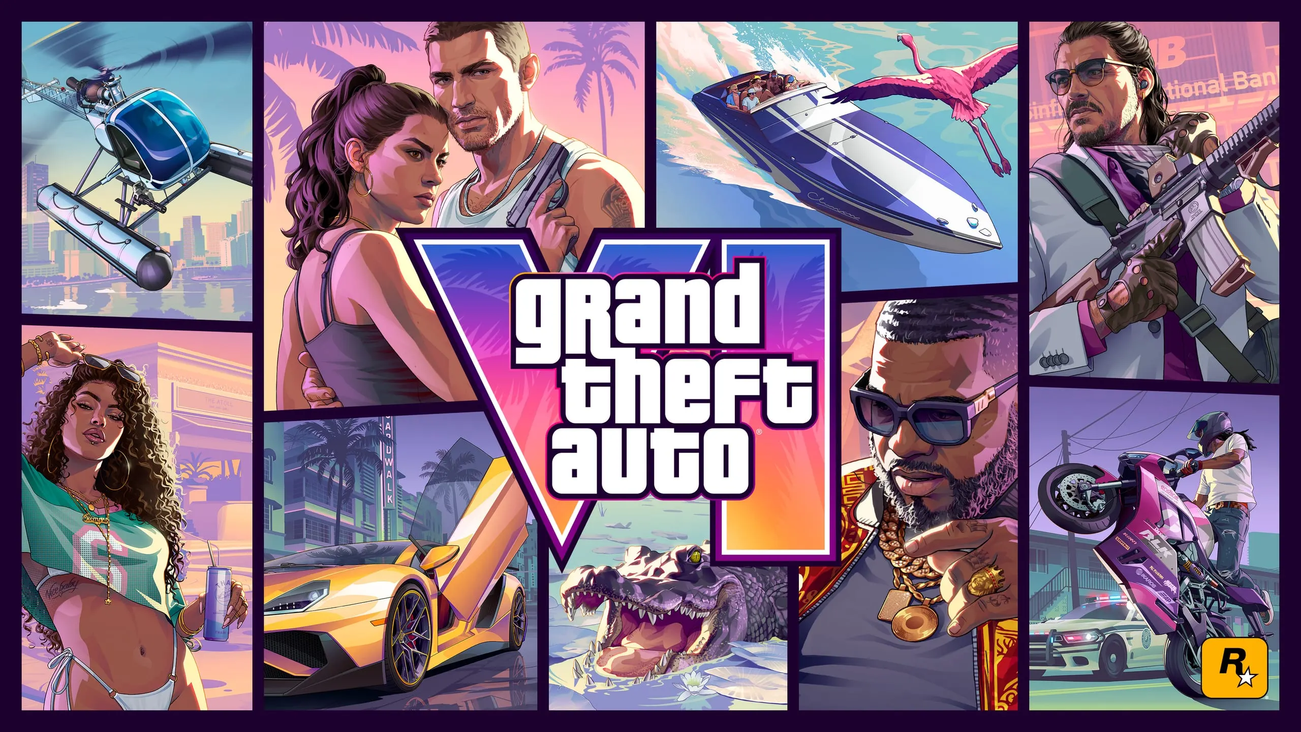 Arte de capa oficial de Grand Theft Auto VI com Lucia Caminos e Jason Duval